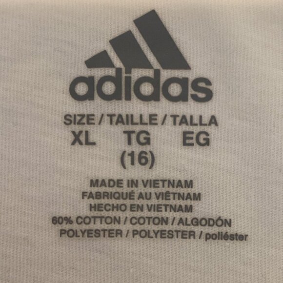 Adidas Graphic Logo T-Shirt Short Sleeve Crew Neck White Girls Sz XL/16 #202A - Picture 6 of 8